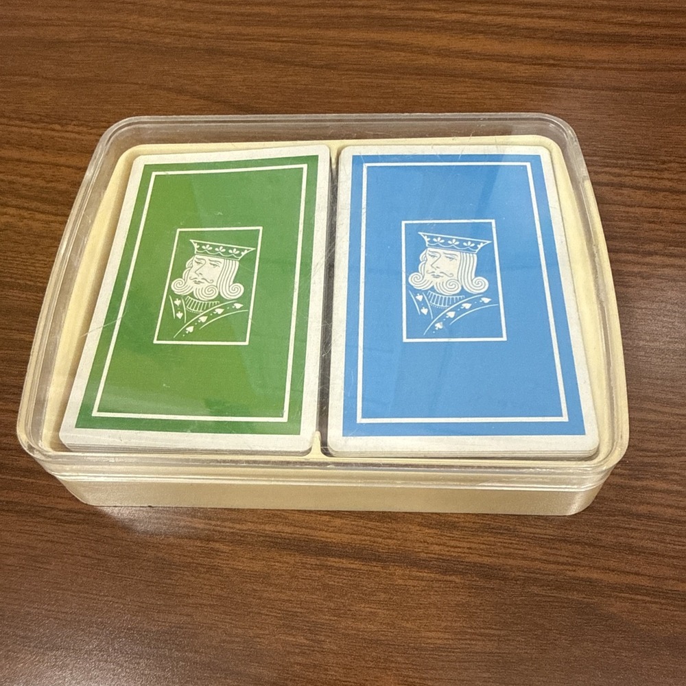 Vintage Bridge Card Set Kings Green And Blue 2-Decks Complete In Original Case